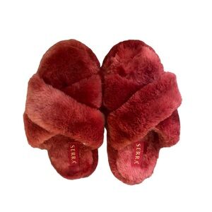 SERRA Fuzzy Hot Pink Slip On Open Toe Slippers